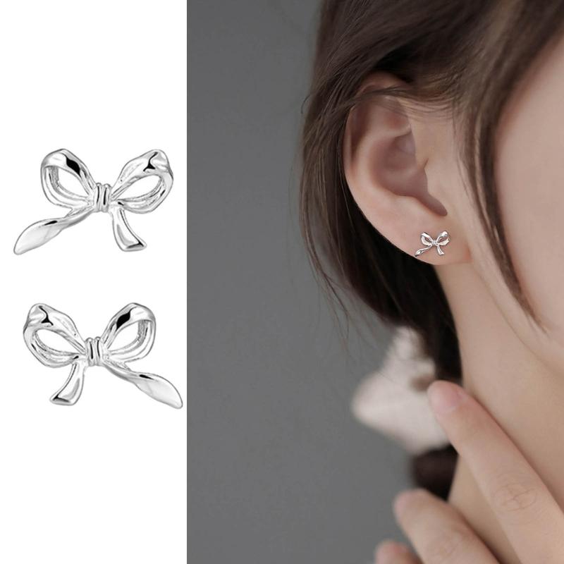 Bowknot Stud Earrings for Women Fashion Jewelry Mini Ear Studs Silver Color Stud