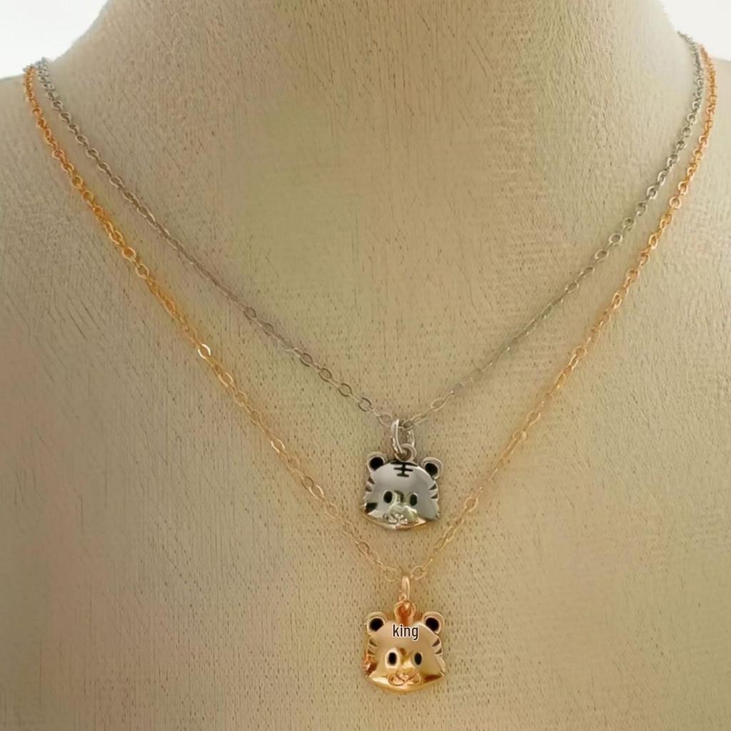 Youthful Cute Little Tiger Zodiac Pendant Necklace for Good Fortune