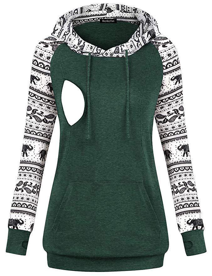 European & American Autumn/Winter Women s Patchwork Maternity Nursing Hoodie - 4 Colors Available S