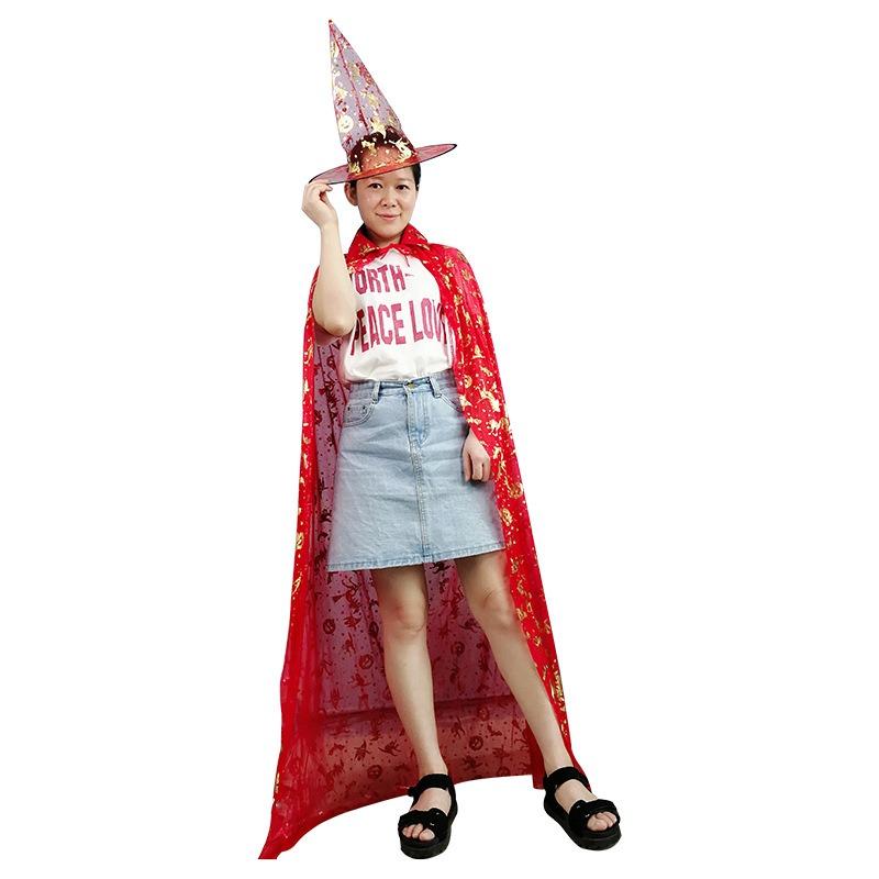 Halloween Cape Kids Adult Party Dance Dress Up Bronzing Witch Pumpkin Cape Witch Wizard