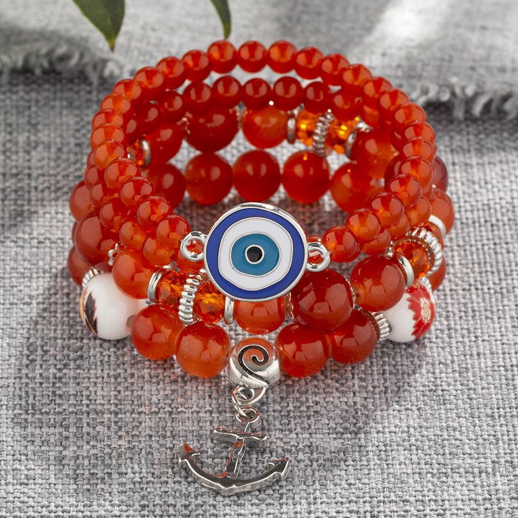 Bohemian Ethnic Style Beaded Bracelet Set with Anchor Pendant