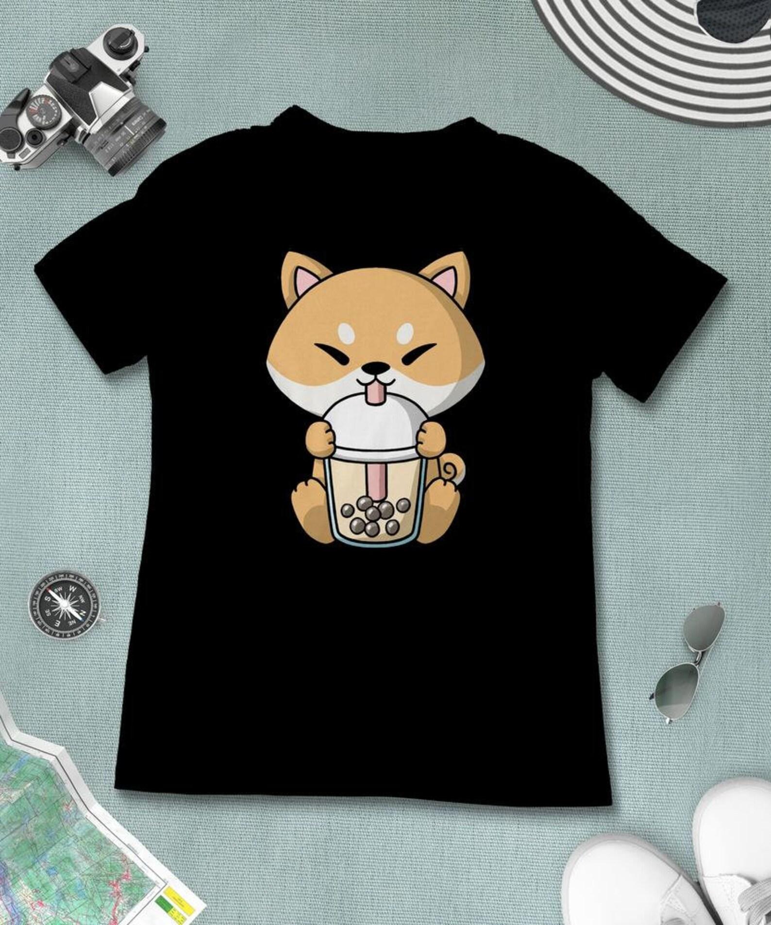 Boba Milk Tea Shiba Inu Dog T-Shirt, Funny Boba Milk Tea Shirt, Bubble Tea T-Shirt, Kawaii Japanese Anime Gift S