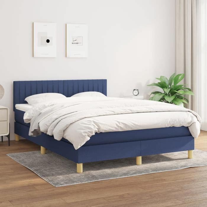 Cadre de lit avec matelas - Maison Exclusive - 140x200 cm - Tête de lit réglable - Bleu