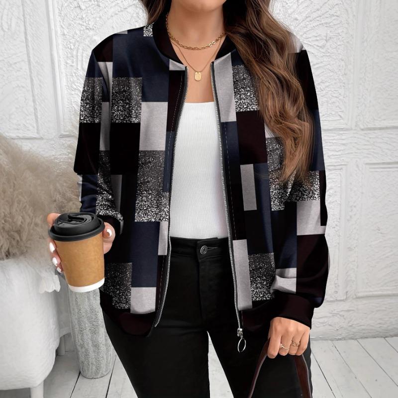 Women S Plus Size Long Sleeve Casual Bomber Jacket