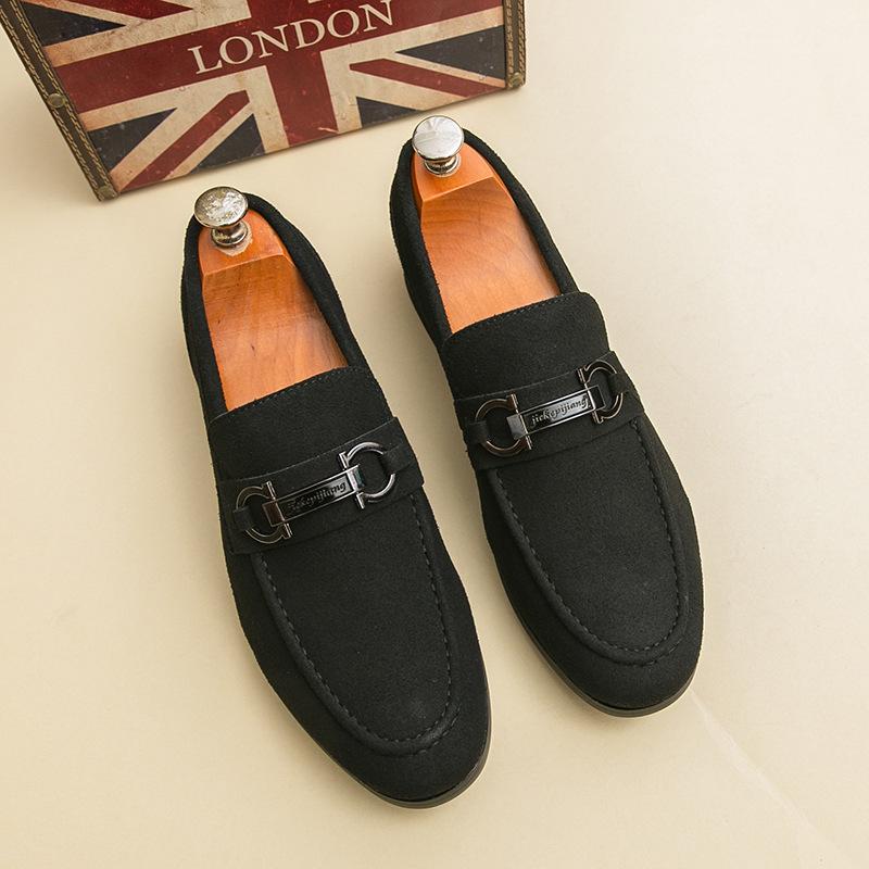 Velvet leather shoes with one pedal, trendy British leather shoes, men's Korean version, Doudou shoes, fringed loafers, lazy and casual