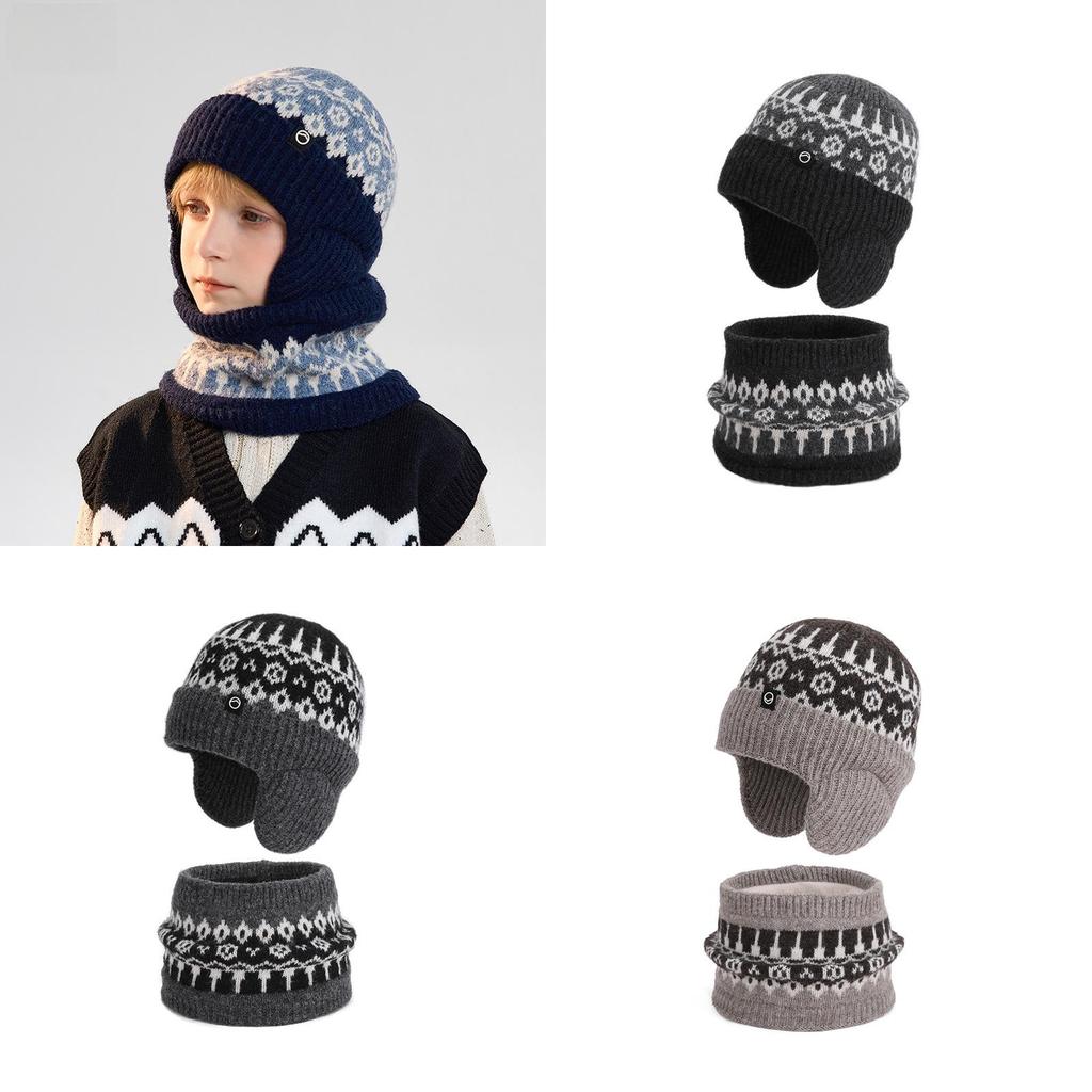 Kids Winter Knit Hat And Scarf Set With Fleece Earmuffs For Outdoor Warmth And Wind Protection