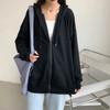 Damen-Kapuzenpullover mit Reißverschluss und Kapuze für Frühling und Herbst, koreanische Version des College-Stils, lockere, einfarbige, langärmelige Strickjacke, dünner Mantel