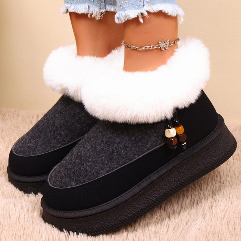 Fashion Black Faux Fur Snow Boots for Women Winter Short Plush Coldproof Warm Ankle Boots Woman Comfort Soft Sole Platform Botas Ladies