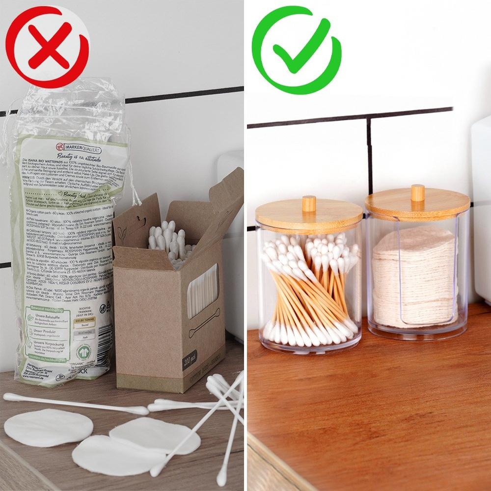 2x Bathroom Container Organizer for Cotton Buds and Hygienic Cosmetic Pads