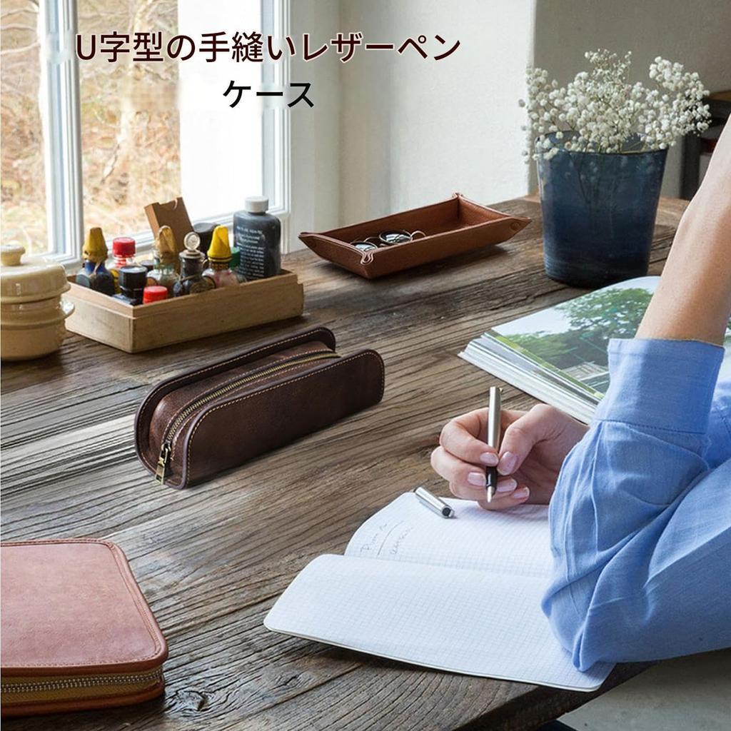 family Genuine Leather Pen Large Holds 20 Fountain Simple and Compact Leather Pencil Dark Pen Perfect Gift for High School Students and Working