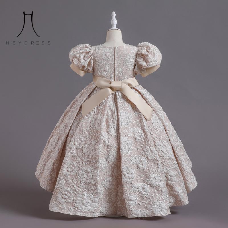 Girls Princess Dress Red Puff Sleeve Tail Dress Host Piano Performance Dress Show Dress Children