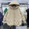 Womens Mid-Length Hooded Puffer Coat With Quilted Design Warm White Duck Down Fill Oversized Fit