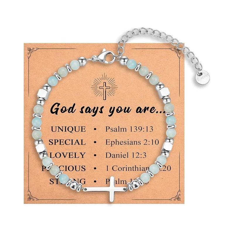 JYL TS Bracelet  Cross Pendant Natural Stone Graduation Gift Inspires Faith