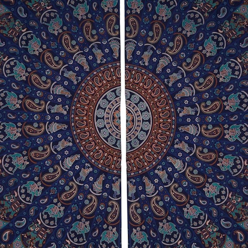 BLESS INTERNATIONAL Beautiful Indian Bohemian Psychedelic Hippie Tree of Life Window Curtain Panels for Bedroom, Living, Balcony (Camel & Elephant)