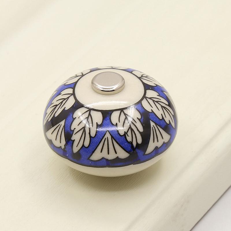 Retro European Style Cabinet Handle Wardrobe Ceramic Drawer Knobs Door Handle Circular Cupboard Pulls Floral Furniture Hardware