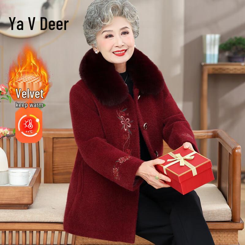 

Yalu Women s Elegant Winter Faux Fur Collar Plus Velvet Coat 4XL