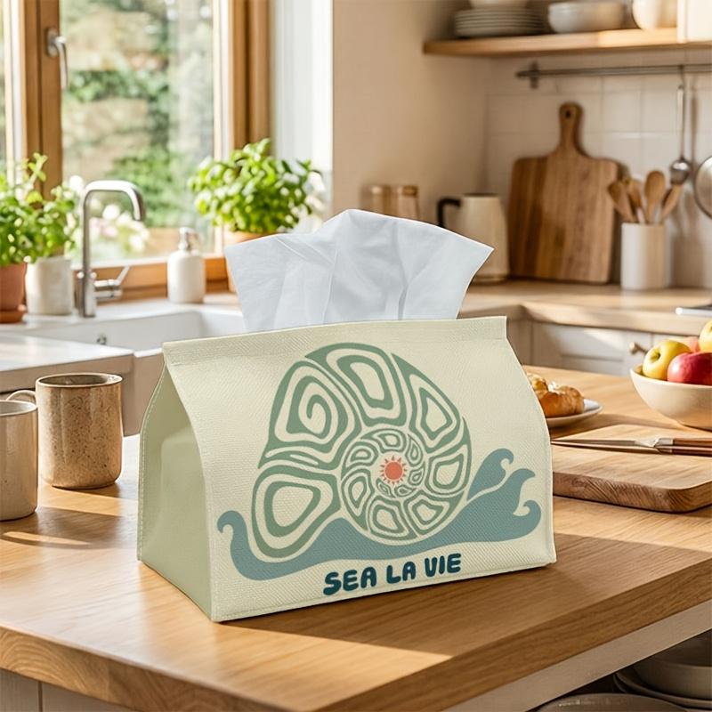 1pc Minimalist Coastal Sea Turtle Tissue Box Holder - Rectangular Washable Polyester Suitable for Living Room,, Car & Desktop Storage, Nautical Decor