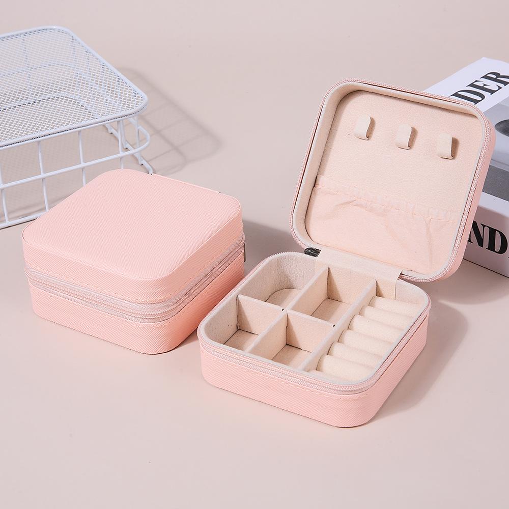 Mini-Schmuckaufbewahrungsbox, Reise-Schmuckschatulle für Ohrringe und Halsketten, kompakte Ringverpackung, Reißverschluss, Clamshell-Schmuckschatulle