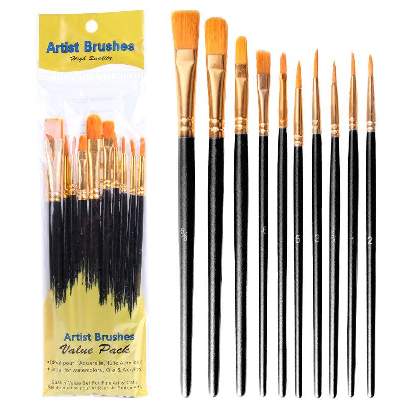 10-Piece Pearlescent Blue Oil Paint Brush Set with Nylon Bristles for Gouache & Watercolor