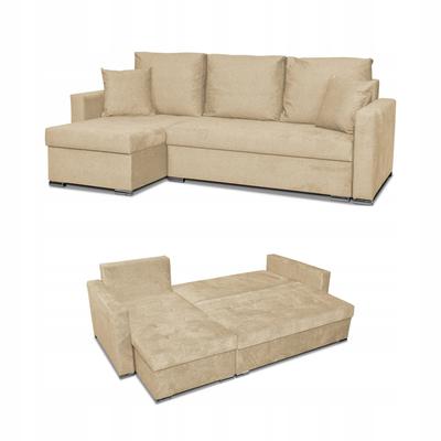 Bella Corner Sofa Bed with Sleeping Function, Corner Sofa, Family Furniture, Beige Velvet