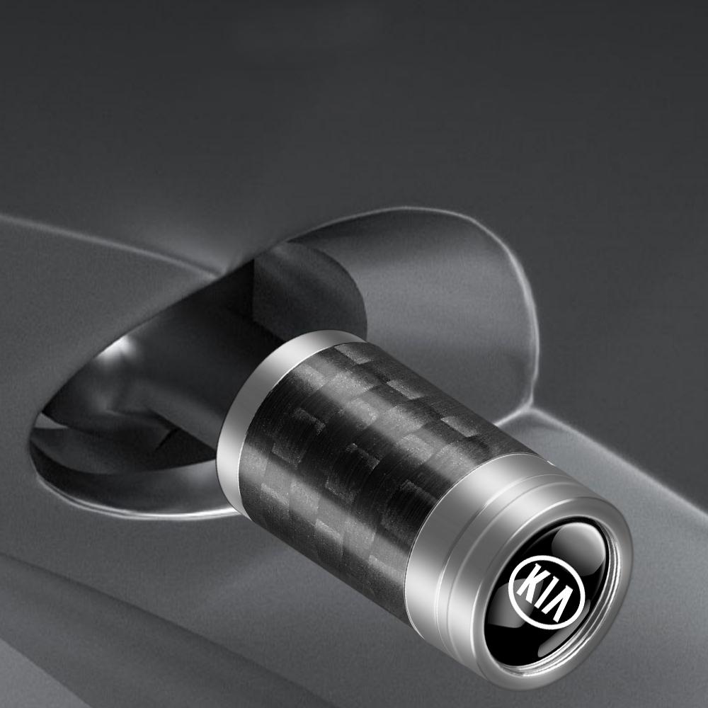 2026 Hot Car Sticker 4Pcs Metal Carbon Fiber Car Wheel Valve Stem Dust Cap Auto Accessories For Kia Rio 3 Soul Picanto EV6 Cerat
