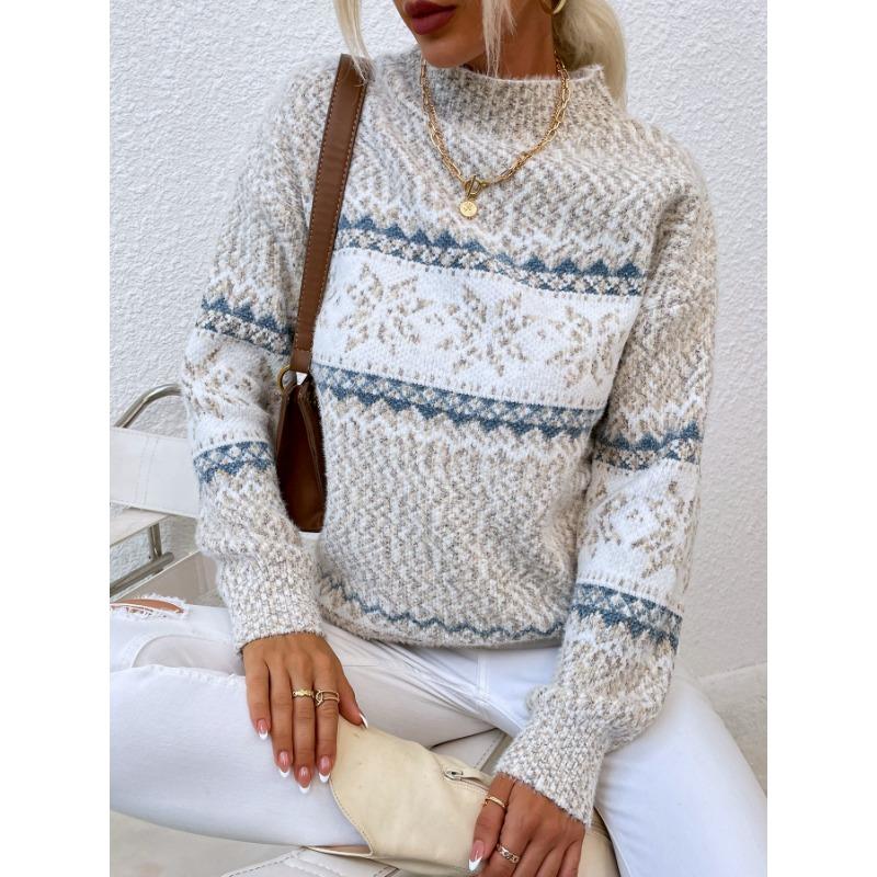Damen Strickwaren Herbst/Winter Weihnachtspullover Halbrollkragen Schneeflockenpullover