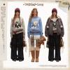 UNIFREE Retro Cat Jacquard Colorblock Pullover Sweater