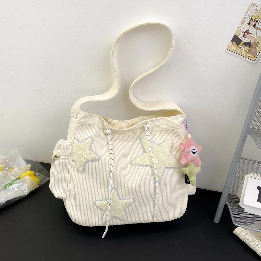 Large Capacity Corduroy Women's Shoulder Bag Ins Fashion Versatile Five-pointed Star Crossbody Cute Student Tote Shoulder Bag