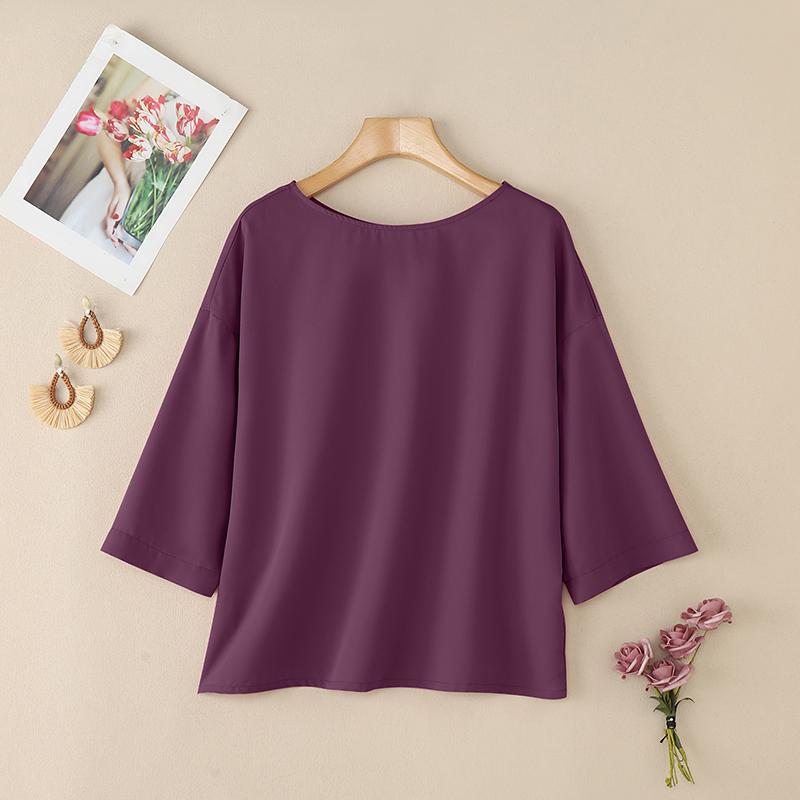 

ZANZEA Women Summer Casual Round Neck Solid Color 3/4 Sleeve Loose Blouse 5XL кларет