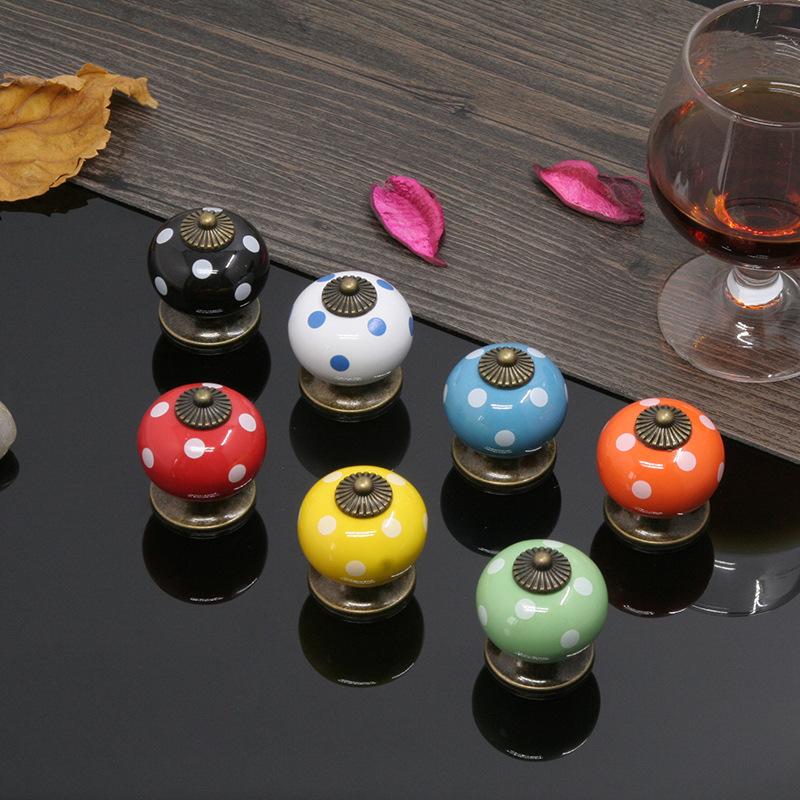 Retro Wardrobe Round Single Hole European Cabinet Furniture Cartoon Zinc Alloy Pumpkin Ceramic Handle Ladybug Drawer Handle
