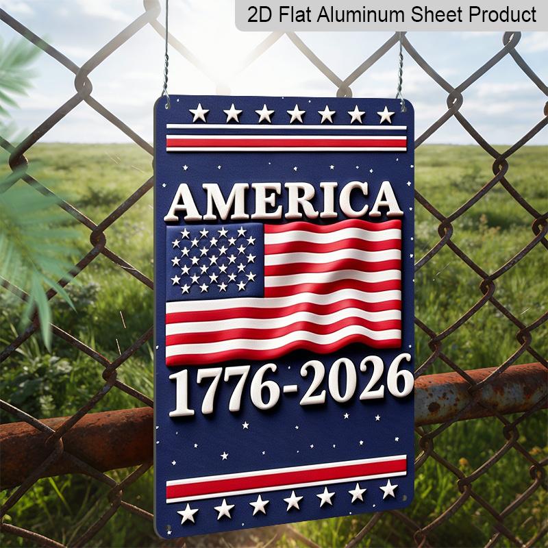 2D Flat Decorative 8×12 Inch Aluminum Plaque Metal Sign | America 1776-2026: Waving US Flag Design; Celebrate 250 Years of US Independence, Ideal for