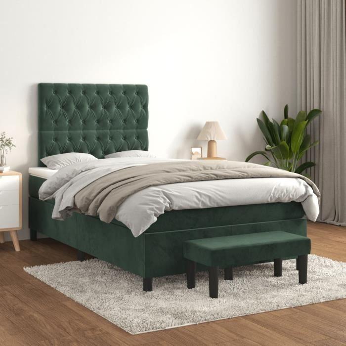 3138016 vidaXL Lit à sommier tapissier et matelas Vert foncé 120x200cm Velours