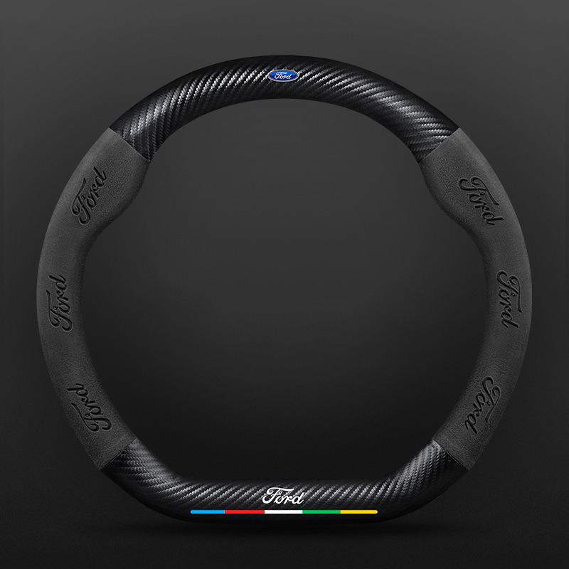 Car Anti-Slip Suede Carbon Fiber Steering Wheel Cover For Ford ST EXPLORER EDGE Fiesta Focus Mondeo F150 Fusion Mustang Kuga