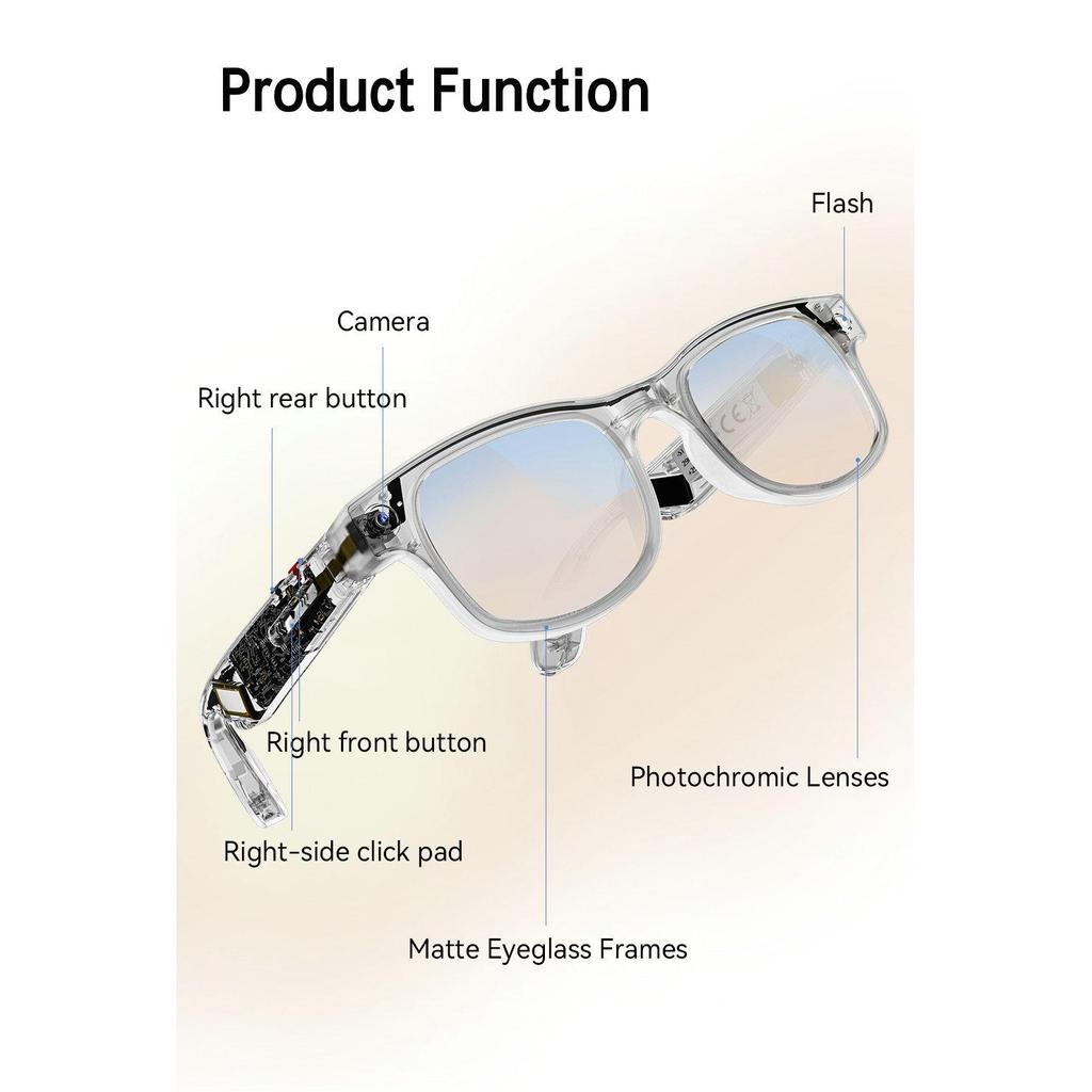 Smart AI Glasses: New Model with 8MP Camera, Anti-Shake Video, AI Translation, Music, Bluetooth
