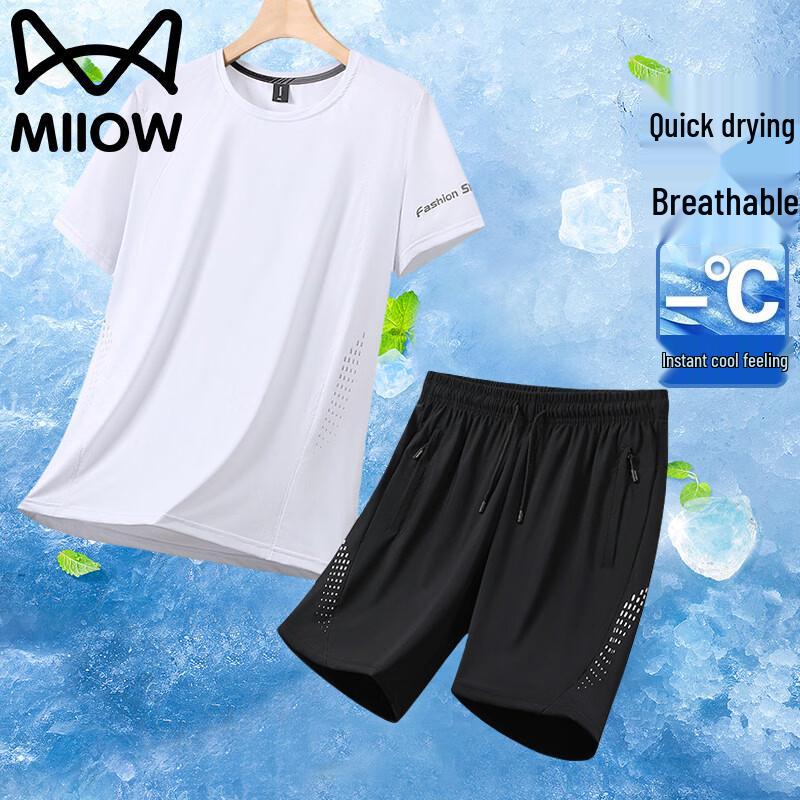 Men s Quick-Dry Outdoor Sports T-Shirt & Shorts Set L