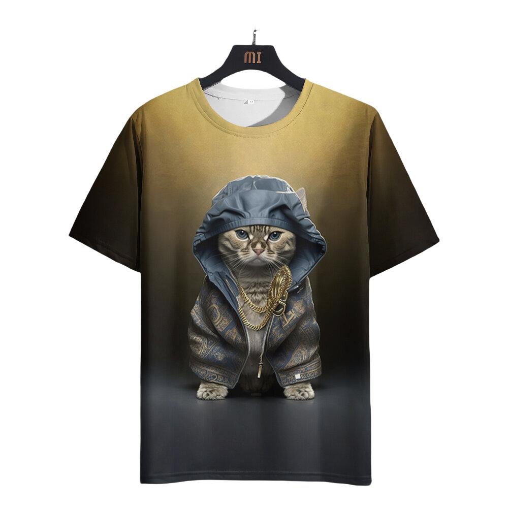 Men's Casual T-shirt 3D Print Fun Animal Cats Print Short Sleeve Street Round Neck Tops