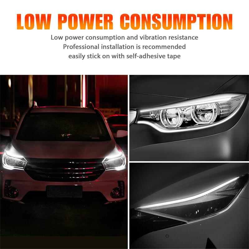 2 Pcs Drl 60Cm Led Strip Lights Daytime Running Lights Turn Signal Bulbs 12V Flexible Styling Headlight Fog Lamps White