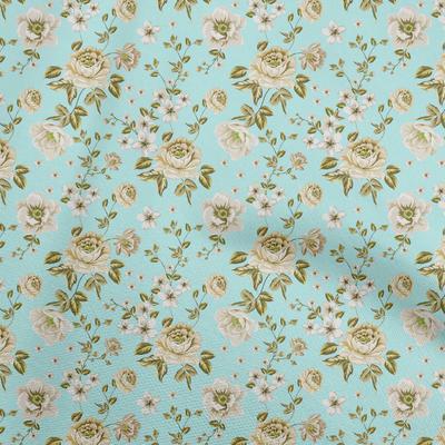 Popelina de Algodón Azul Aguamarina Tela Floral Acuarela Proyectos de Costura Manualidades Estampados de Tela Por Metro 42 Pulgadas