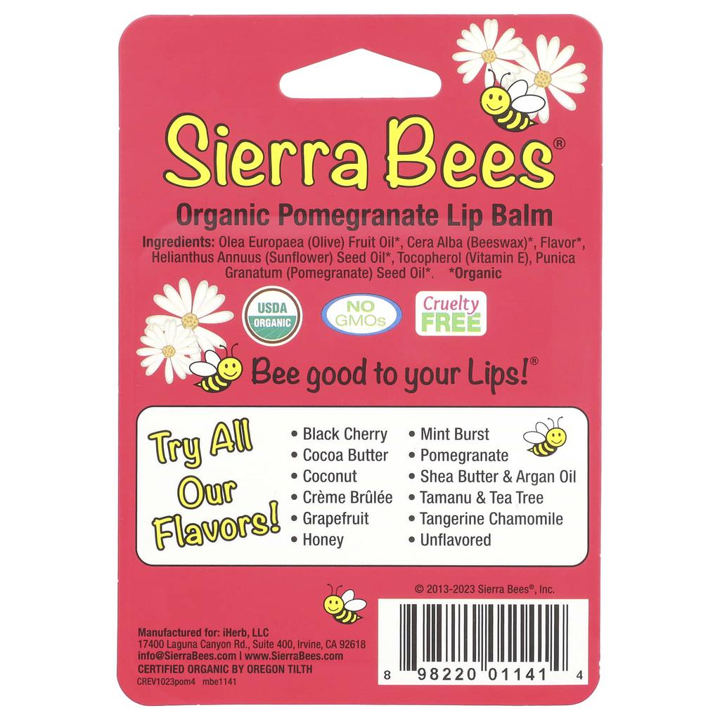 Organic Lip Balm, Pomegranate, 4 Pack, 4.25G (0.15Oz) Each