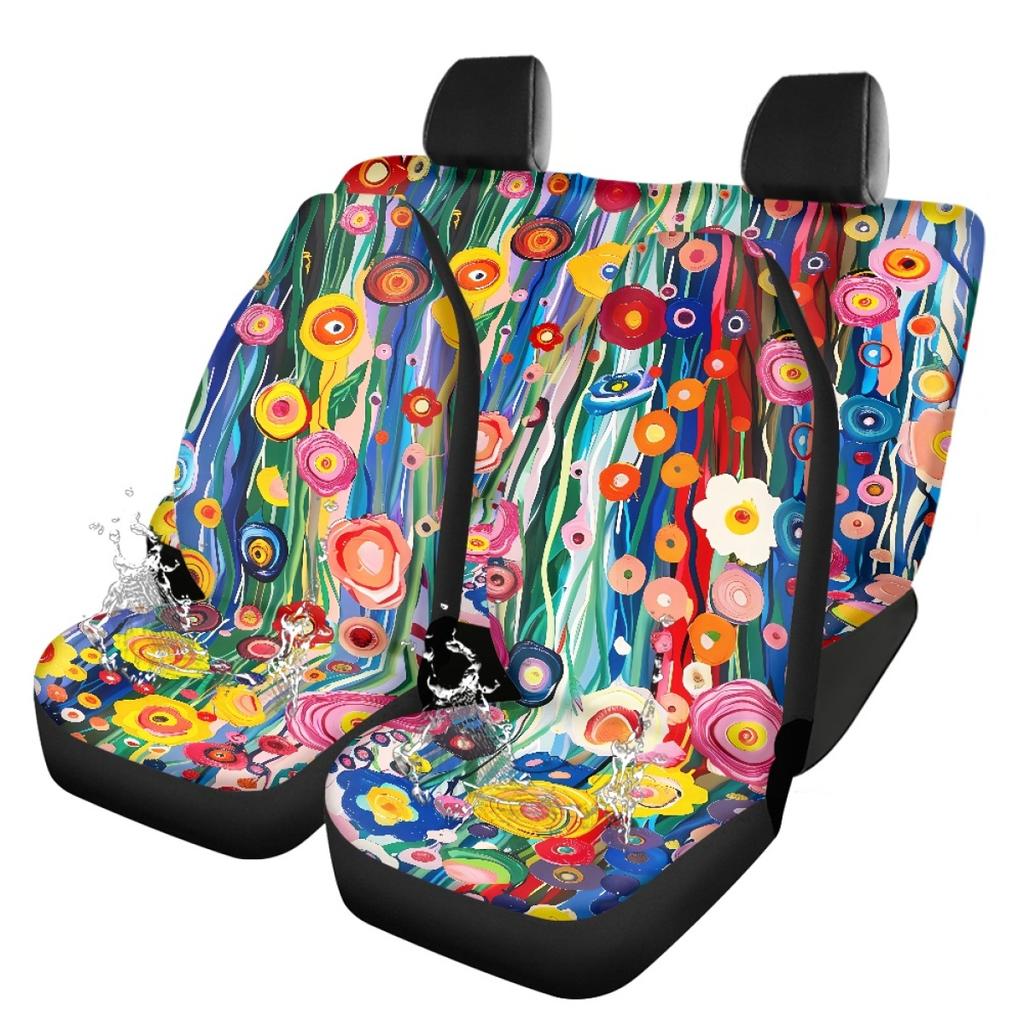 Universal Waterproof Auto Seat Covers Digital Abstract Print Airbag Compatible Front Rear Seat Covers Non-Slip Durable Interior Protectors