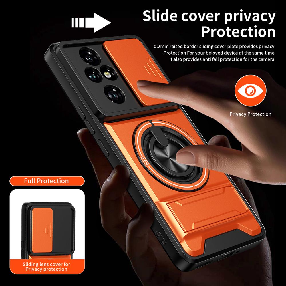 KEYSION Magnetic Phone Case for HONOR 200 Pro 5G Slide Camera Lens Protection Upright Kickstand 360° Ring Shockproof Back Cover