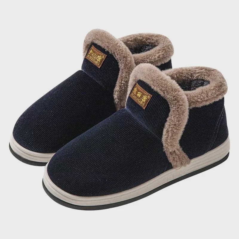 2024 Men's Non-Slip Warm Cotton Slippers with Heels, Plus Velvet, Thick Soles for Outdoor and Cold-Proof Wear