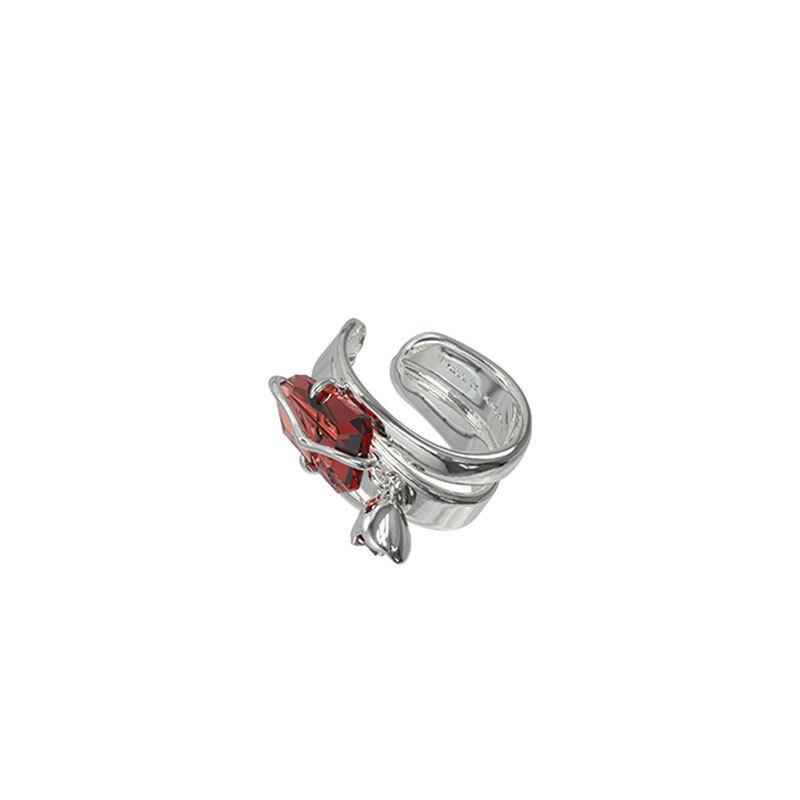 Korean Geometric Irregular Gemstone Ear Cuff Clip - Retro, Trendy Flower Earrings for Women