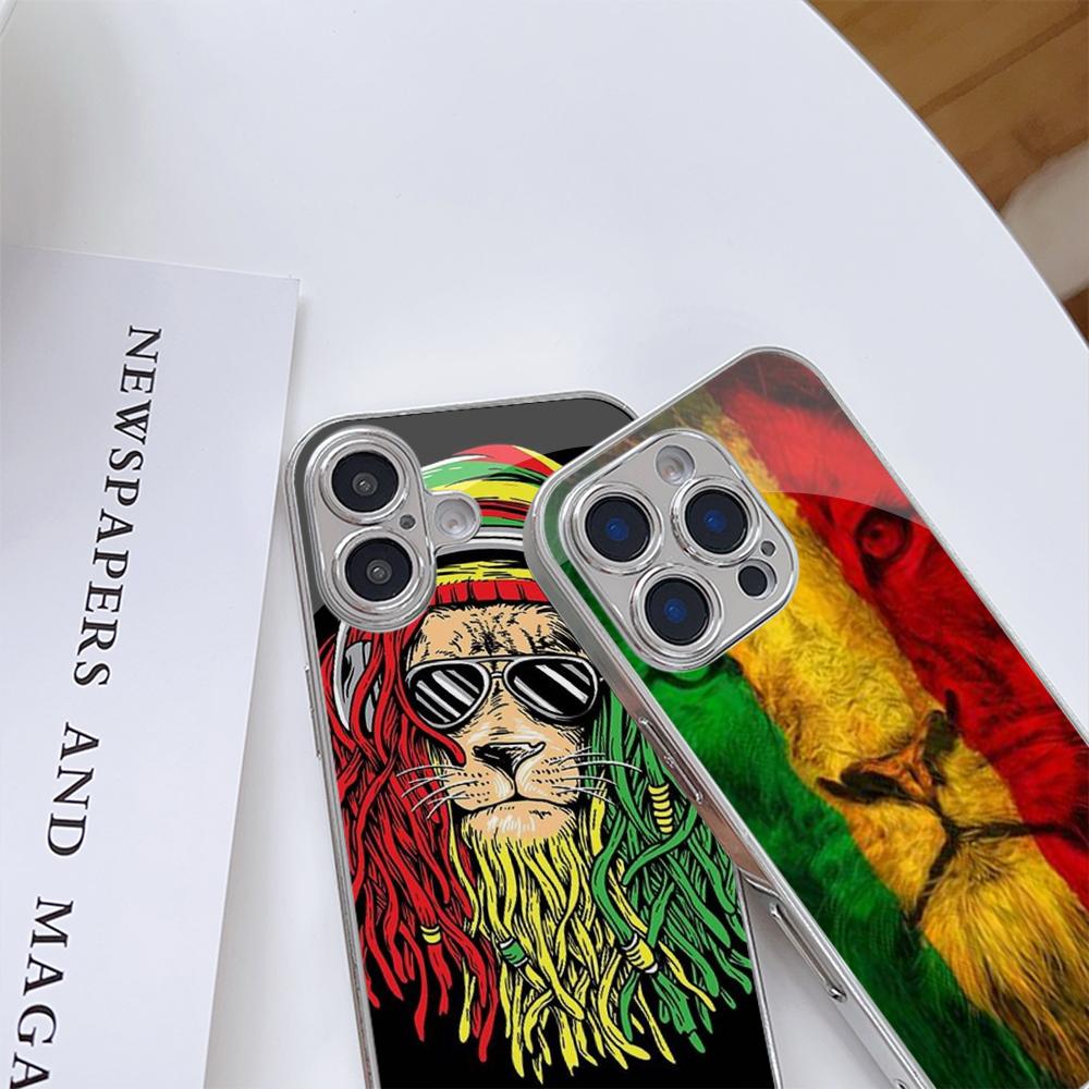 N179 Löwenfarben Design Kunst Handyhülle für iPhone 16 15 11 Pro Max Samsung S24 S23 Ultra A54 A35 Redmi Note 13 12 Pro Verchromter Rahmen Gehärtetes Glas Abdeckung