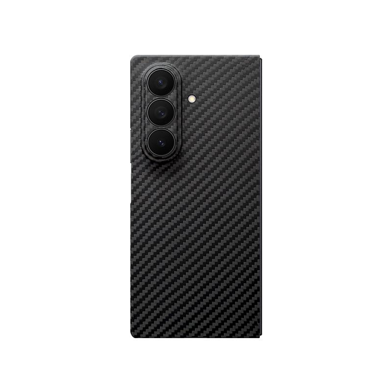 Carbon Fiber Magnetic Wireless Charging Bumper Cover Luxury Solid Color Shockproof Anti-Fingerprint Embossed Phone Case for For Samsung Galaxy Z Fold7&Black Box