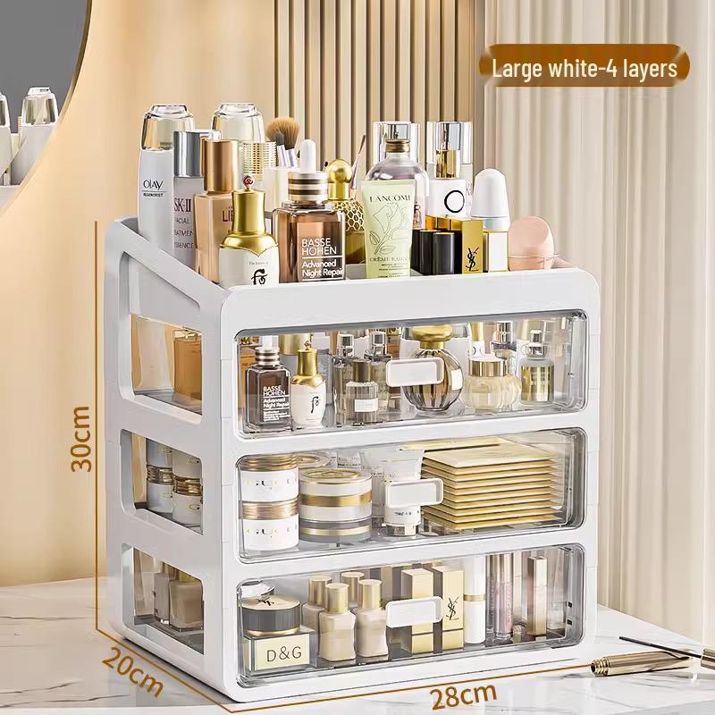 Cosmetic Storage Box with Drawers for Lipstick & Skincare - Compartmentalized Desktop Organizer for Dressing Table
