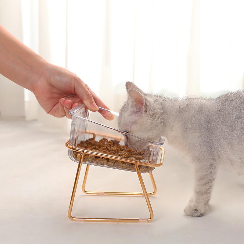 Professional Cat Double Bowl New with Stand and Mat Pet Kitten Puppy Transparent Food Feeding Dish Metal Elevated Water Feeder Dog Supplies