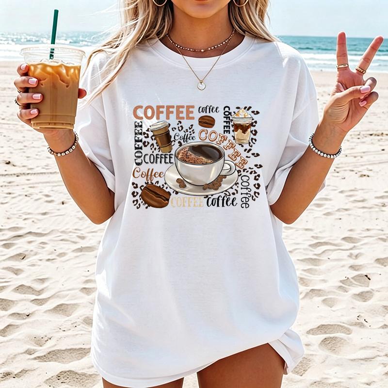2026 New Trendy 3D Women's Coffee Pattern Printed T-Shirt, Street Casual Short Sleeve Top, Fashionable