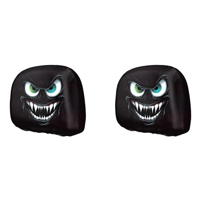Stretch Car Headrest Cover Set 2 Pack, Visual Cabin Covers for Dust Care and Horror Theme Vehicle Decoration Update