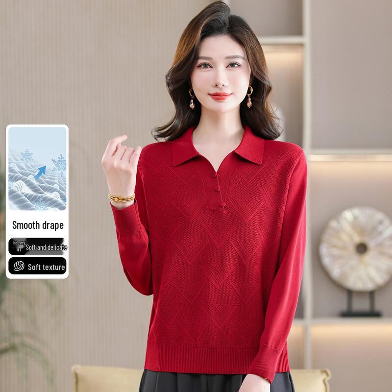 SNOWFLYING Women s Solid Color Lapel Knit Top M